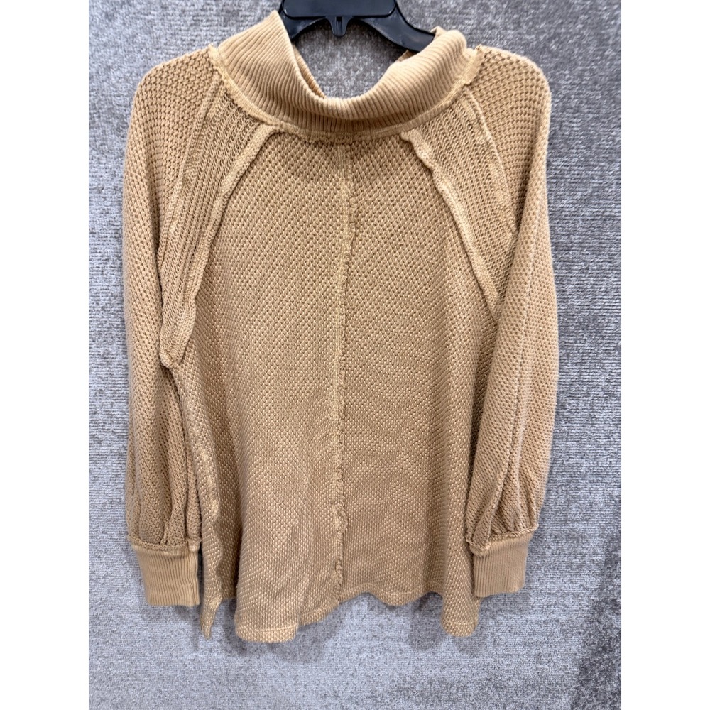 Free People Womens Sweater XS Tan Shes A W.OW. CAS Waffle Knit Mock Neck Tunic - Picture 10 of 10